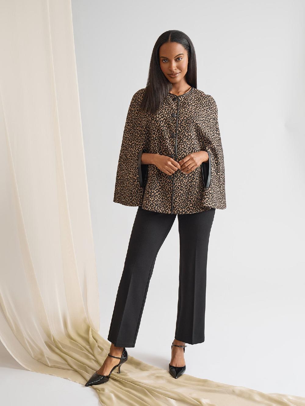kasper Plus Leopard Print Cape Knit Jacquard