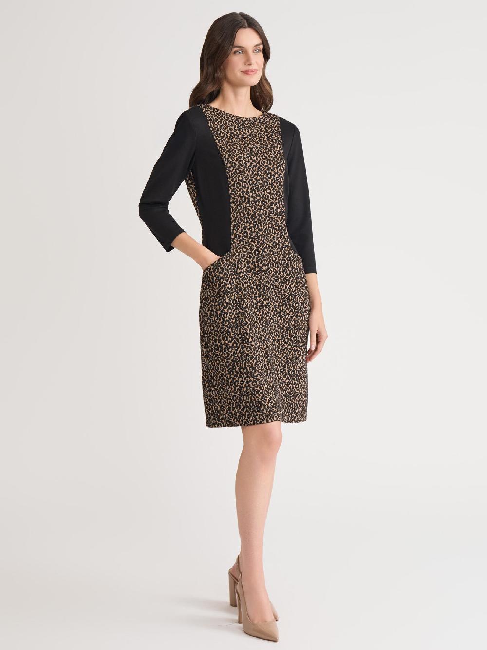 Kasper Plus Leopard Shift Dress Jacquard Knit