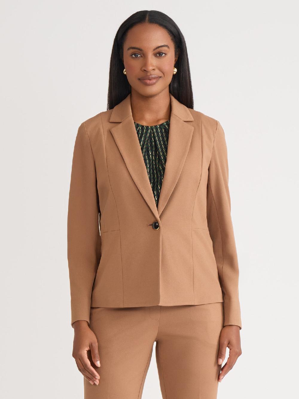kasper Plus One Button Jacket Iconic Stretch Crepe