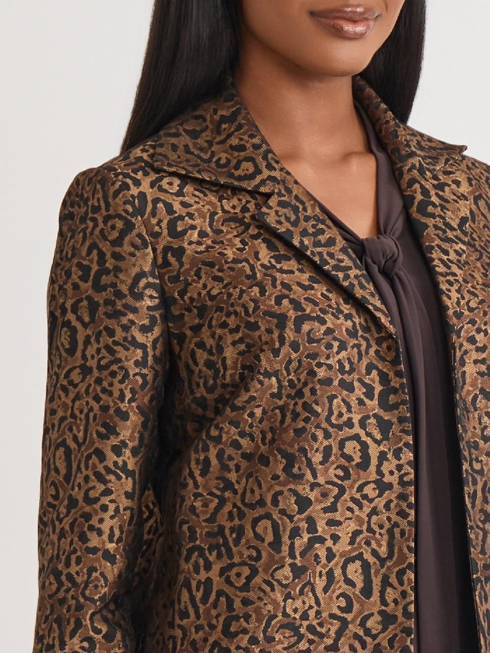 Kasper Plus Open Front Topper Leopard Jacquard