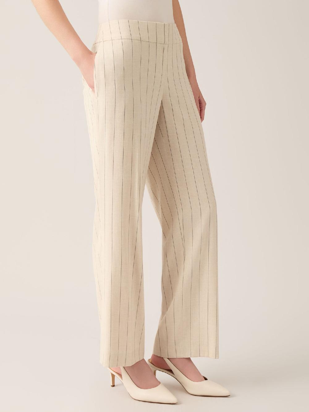 Kasper Plus Pinstripe Wide Leg Pant Linen Blend