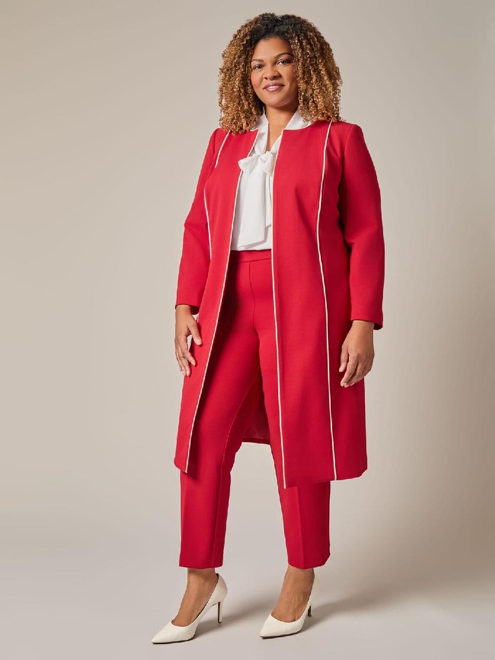 Kasper Plus Piping Detail Topper Crimson/Cream