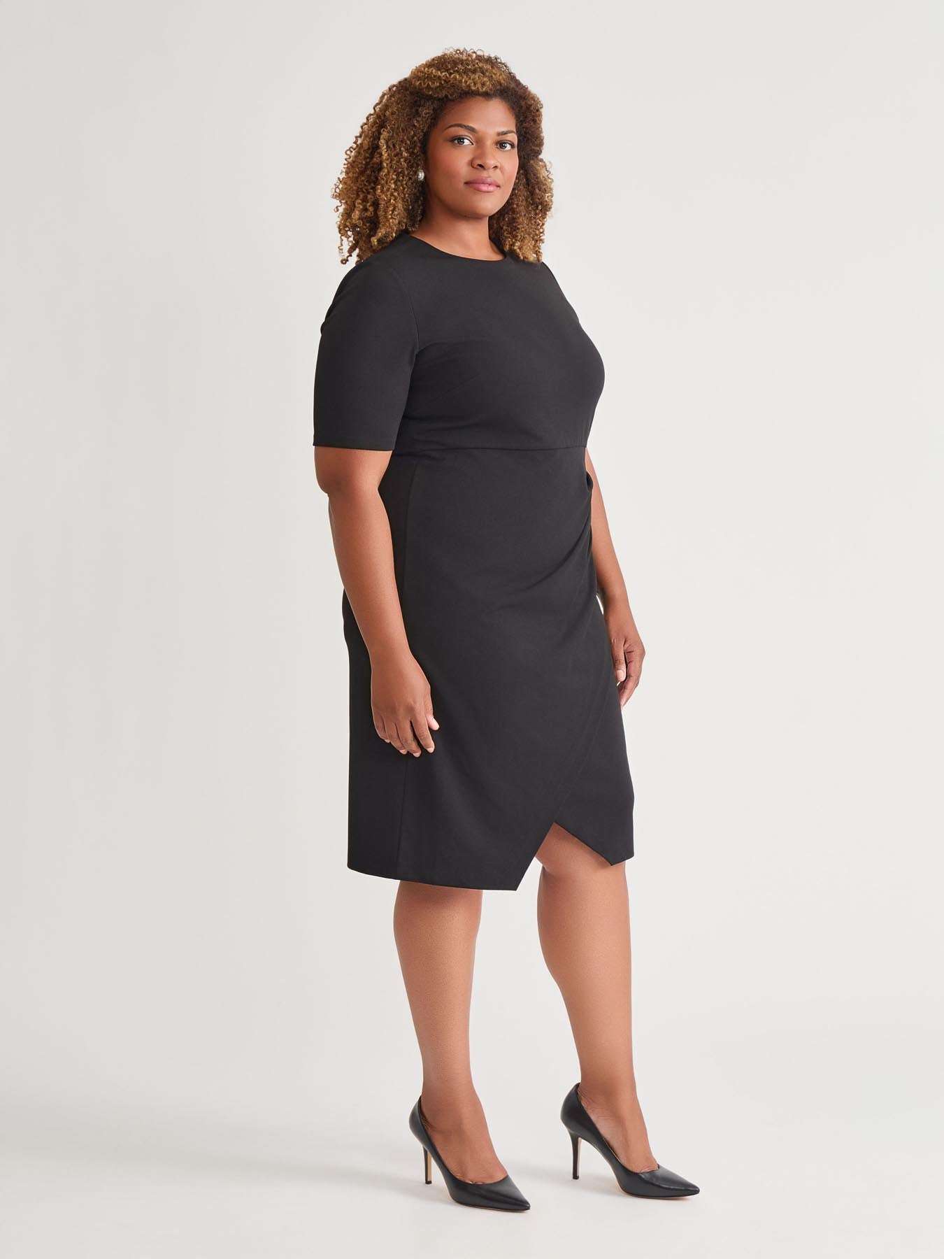 Kasper Plus Short Sleeve Wrap Skirt Dress Black