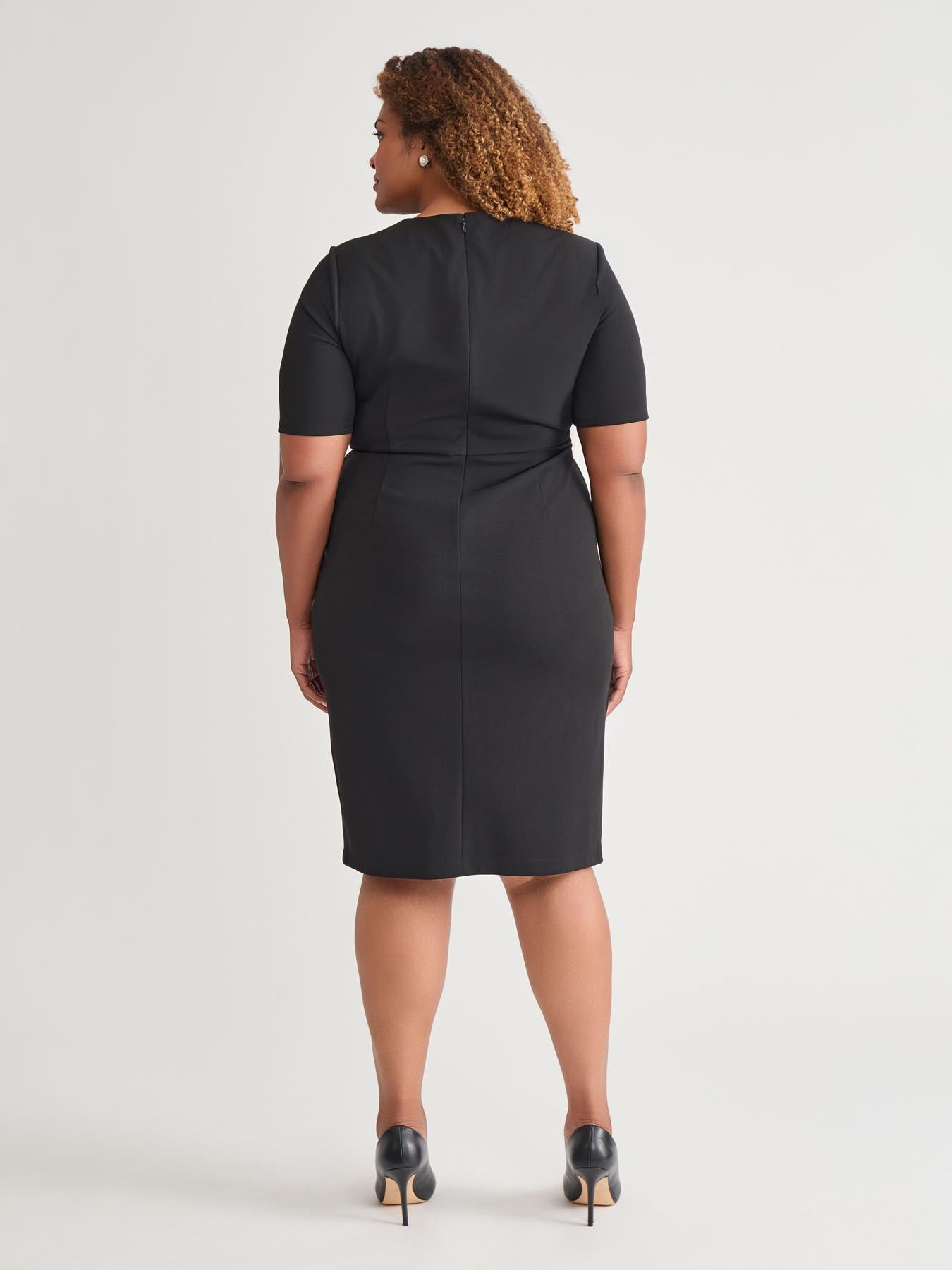 Kasper Plus Short Sleeve Wrap Skirt Dress Black