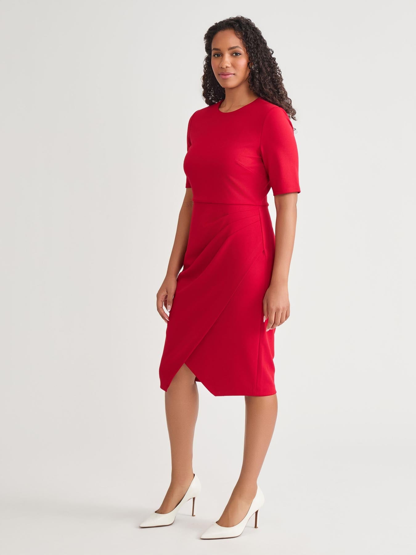 Kasper Plus Short Sleeve Wrap Skirt Dress Crimson