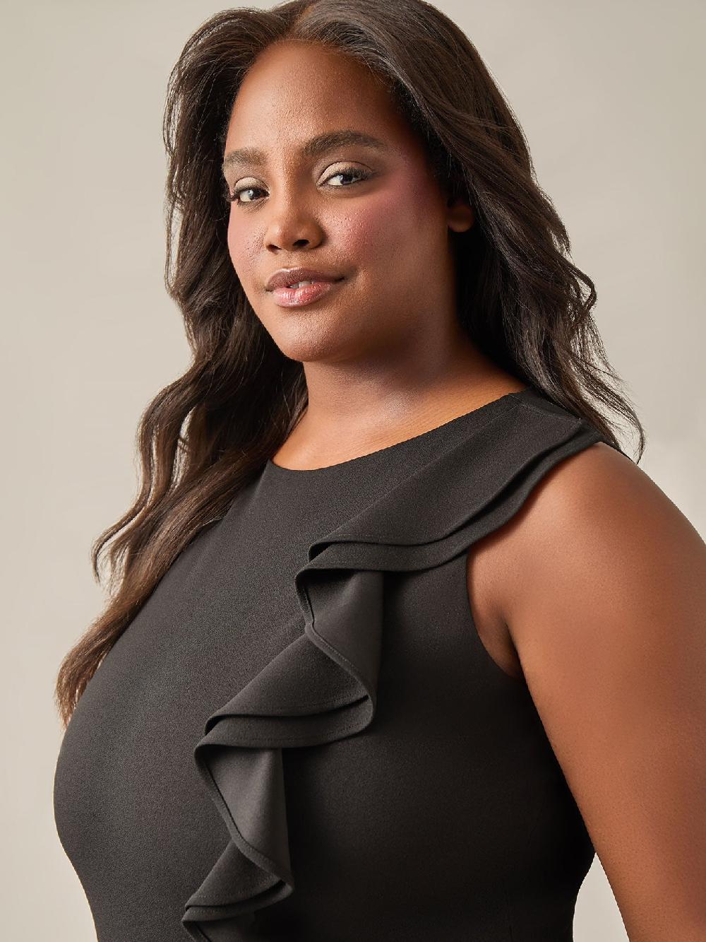 Kasper Plus Size Ruffle Shoulder Jumpsuit Black