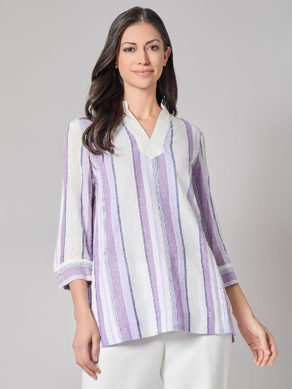 kasper Plus Striped Blouse Linen