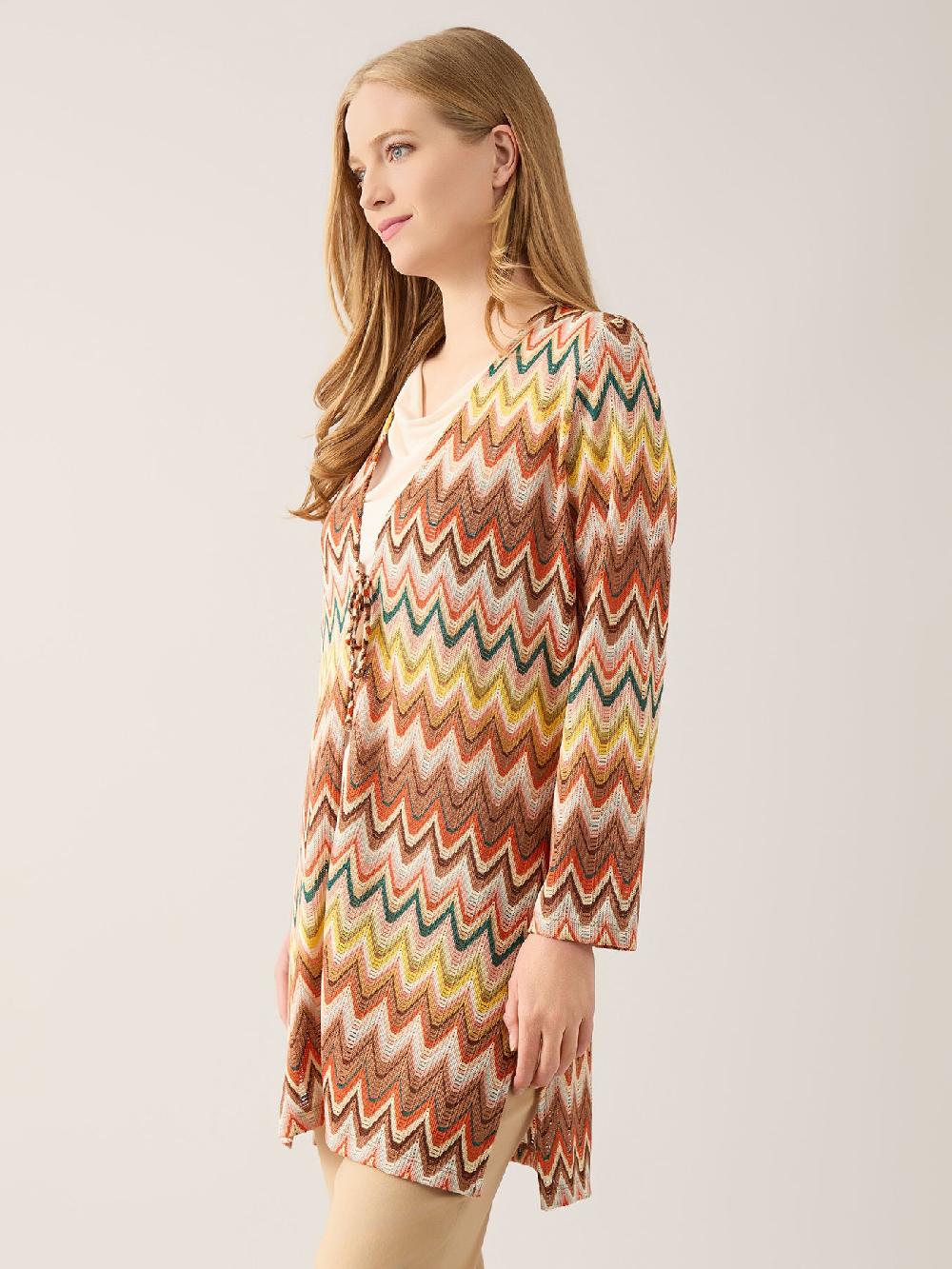 Kasper Plus Tie Front Chevron Knit Cardigan