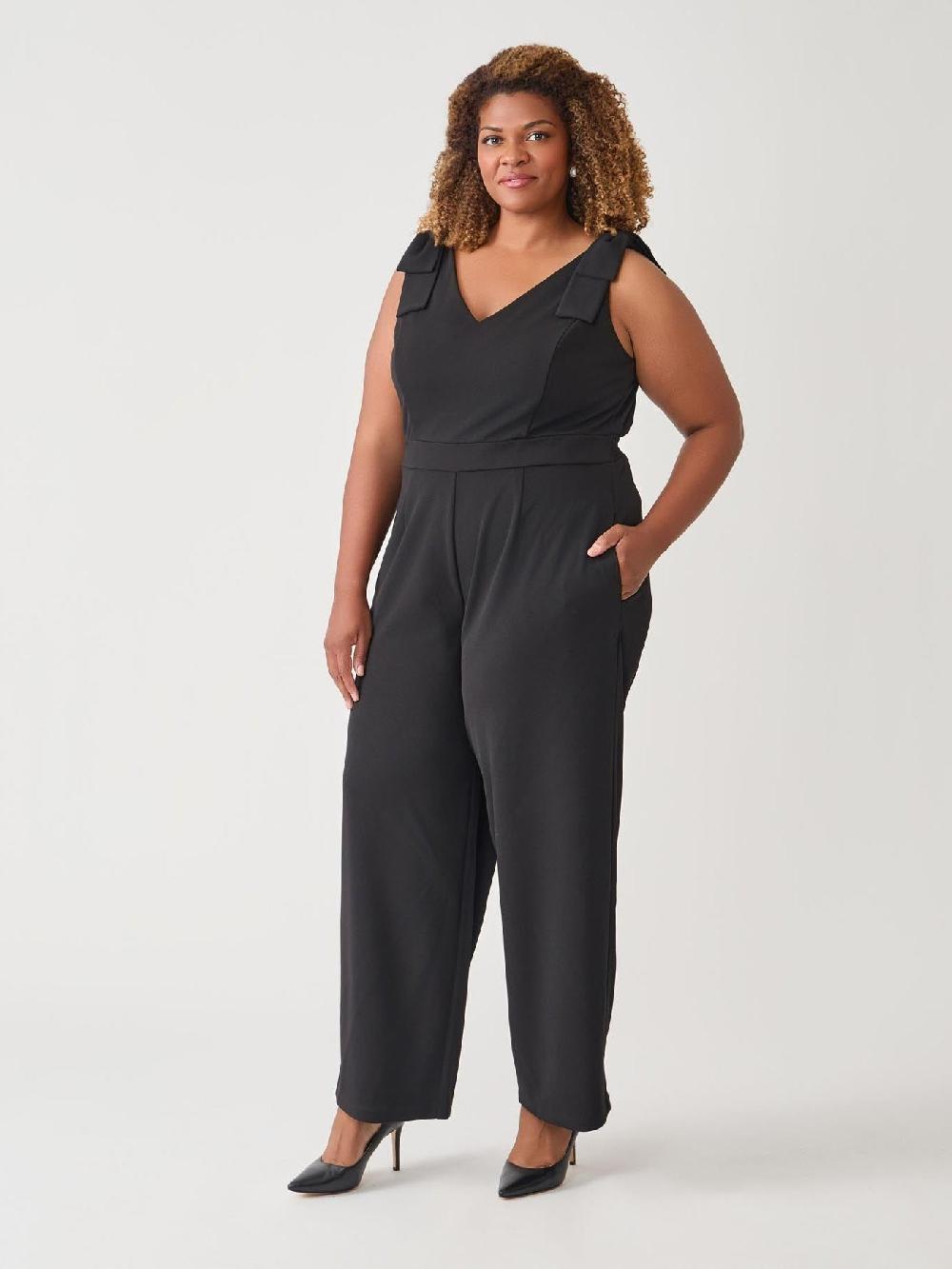 Kasper Plus Tie Strap Jumpsuit Black
