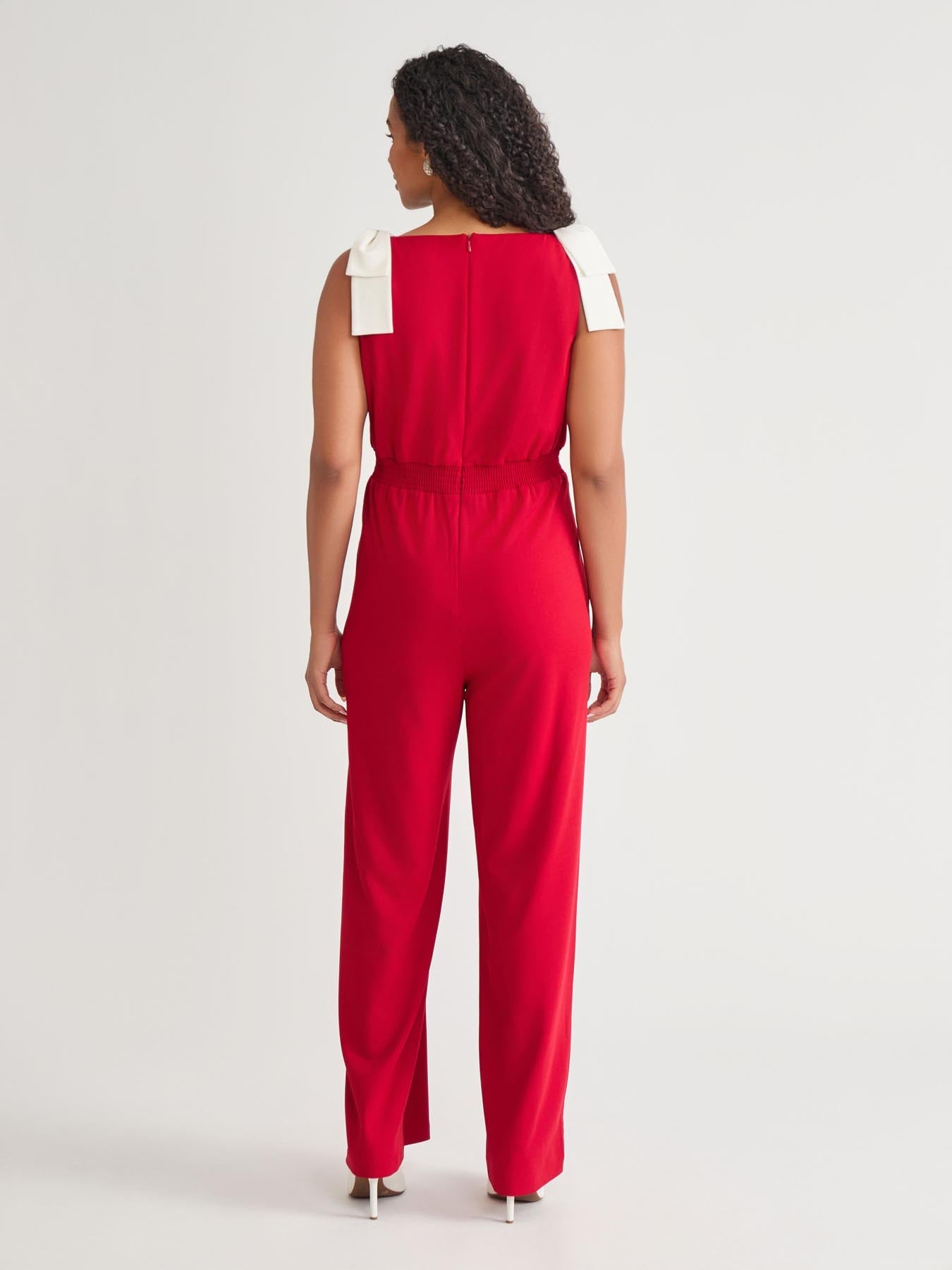 Kasper Plus Tie Strap Jumpsuit Crimson/Cream
