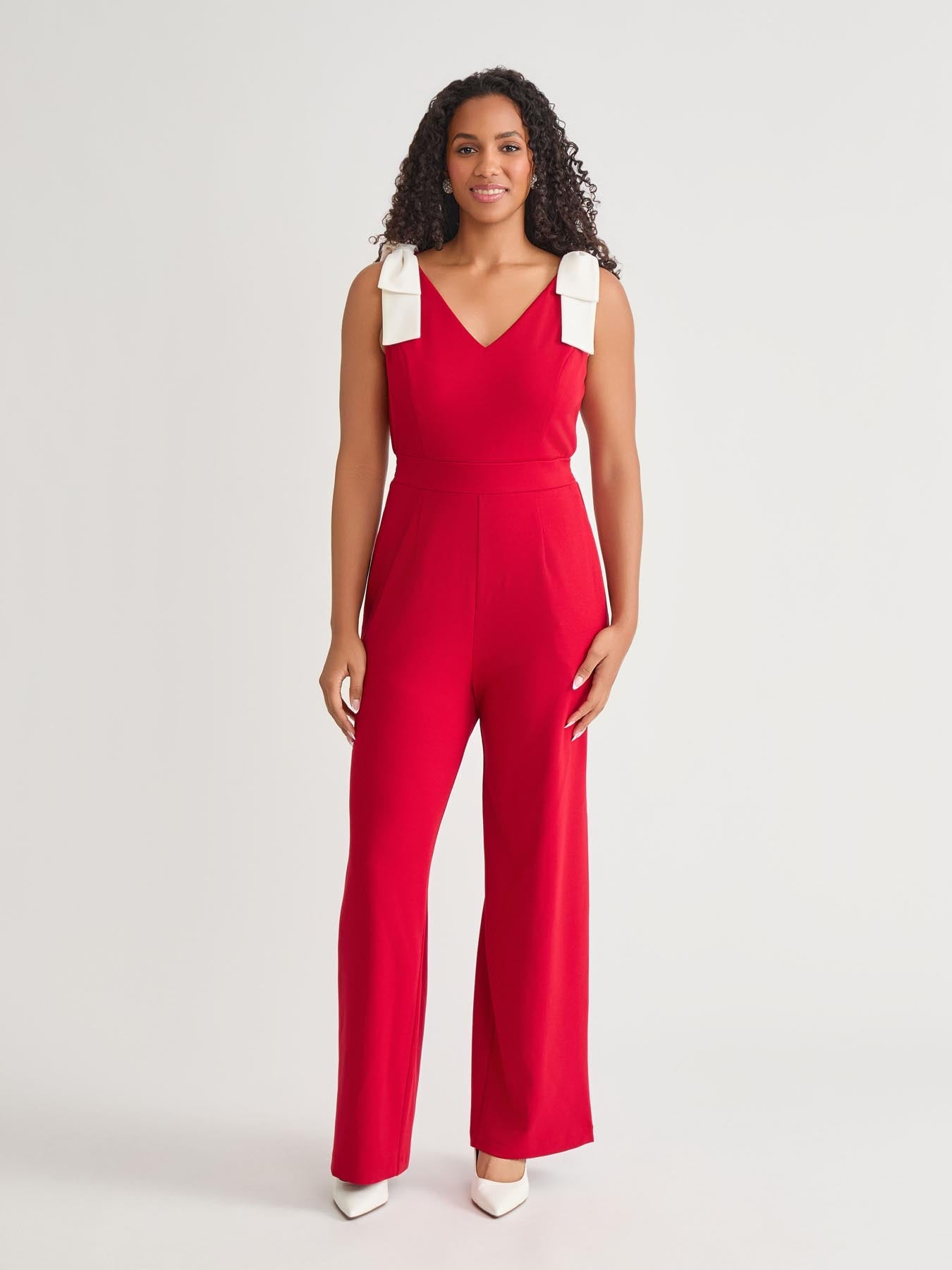 kasper Plus Tie Strap Jumpsuit Crimson/Cream