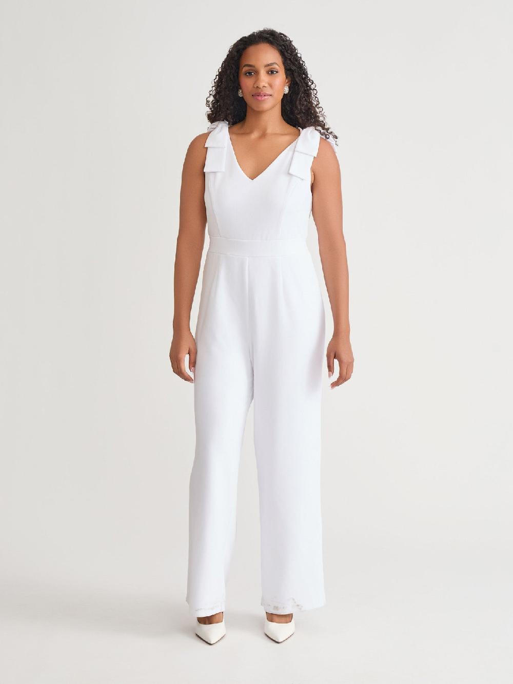 kasper Plus Tie Strap Jumpsuit White
