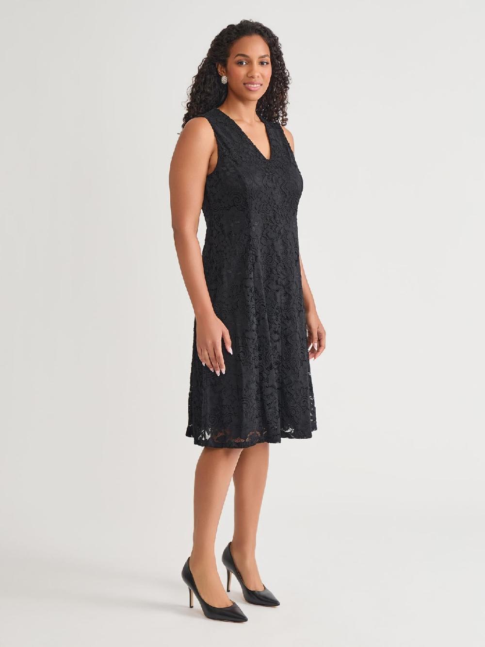 Kasper Plus V-Neck Fit-and-Flare Dress Black