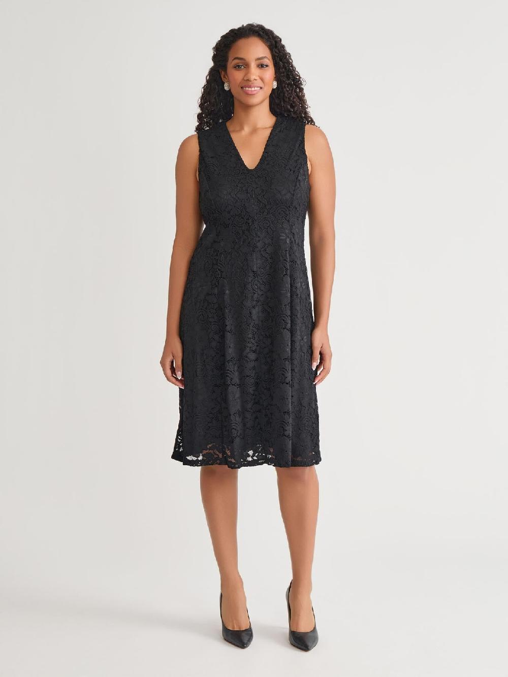 kasper Plus V-Neck Fit-and-Flare Dress Black