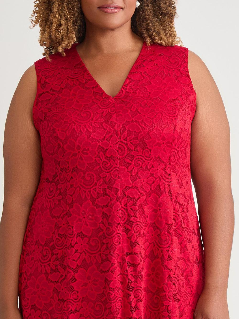 Kasper Plus V-Neck Fit-and-Flare Dress Crimson