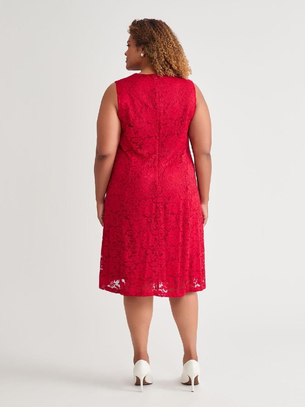 Kasper Plus V-Neck Fit-and-Flare Dress Crimson