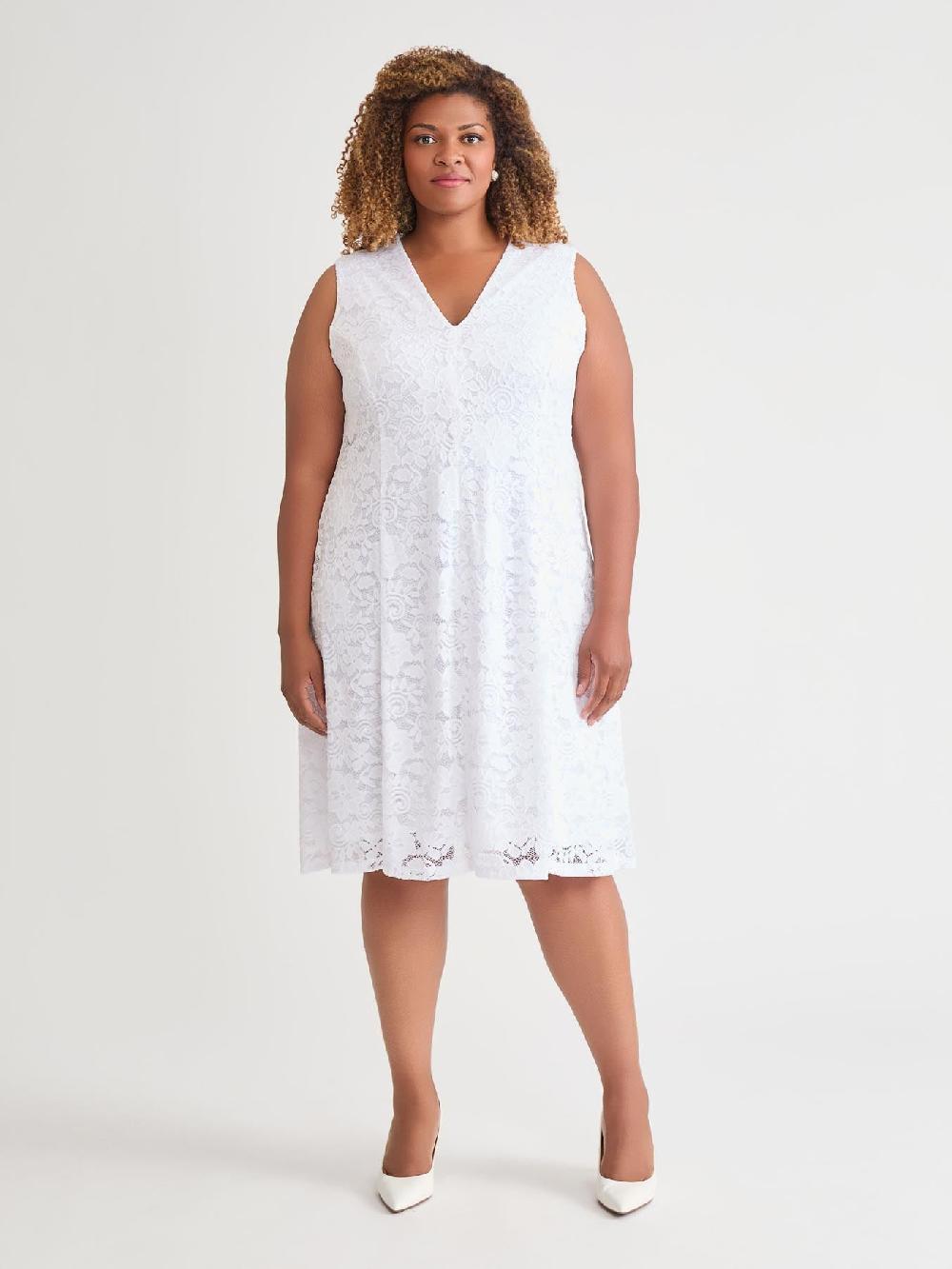 kasper Plus V-Neck Fit-and-Flare Dress White