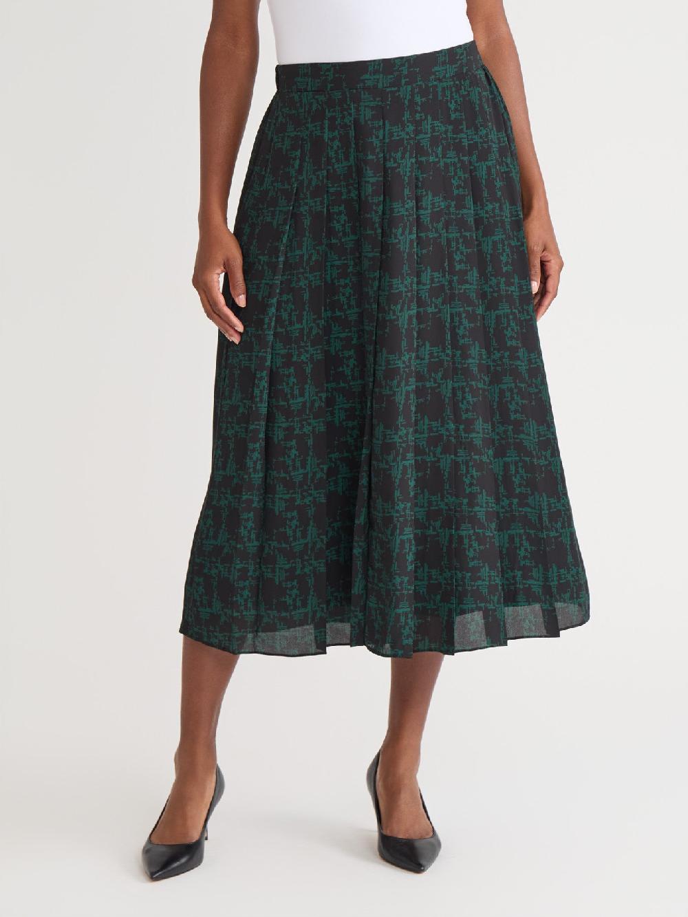 kasper Pull-On Pleated Skirt Printed Crepe
