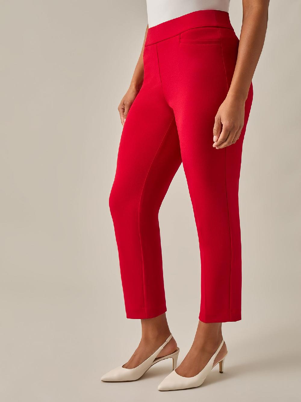 Kasper Pull-On Straight Leg Ankle Pants Crimson