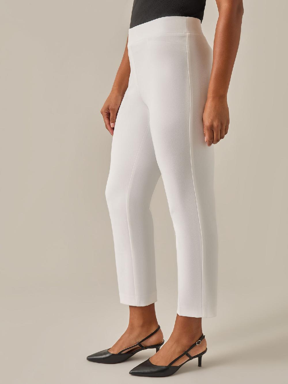Kasper Pull-On Straight Leg Ankle Pants White