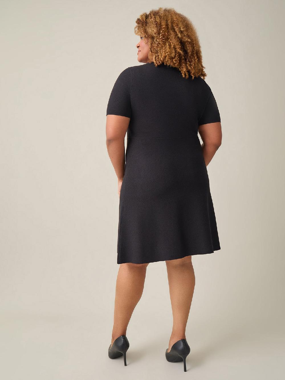 Kasper Quarter Sleeve Crew Neck Dress Black