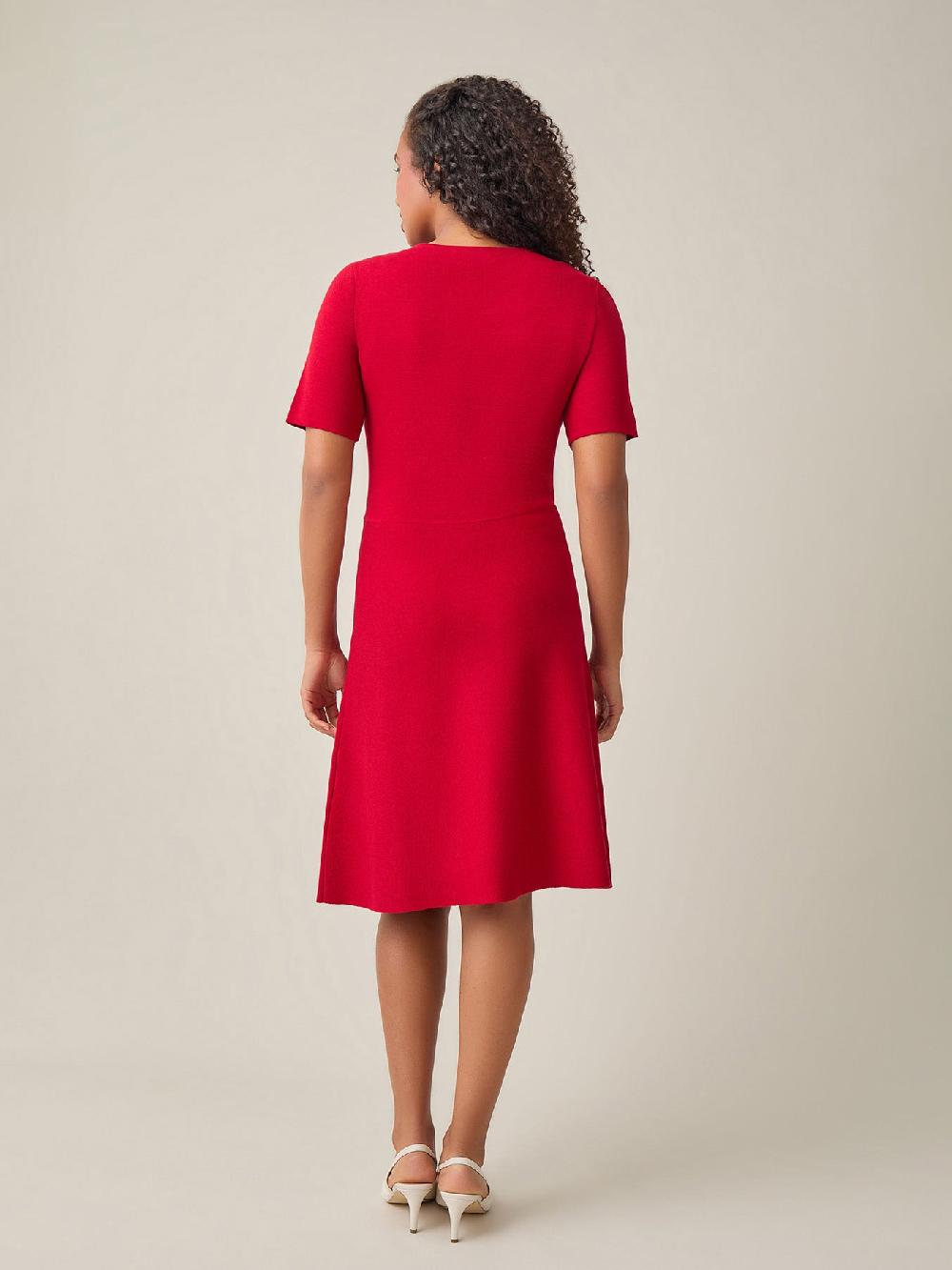Kasper Quarter Sleeve Crew Neck Dress Crimson