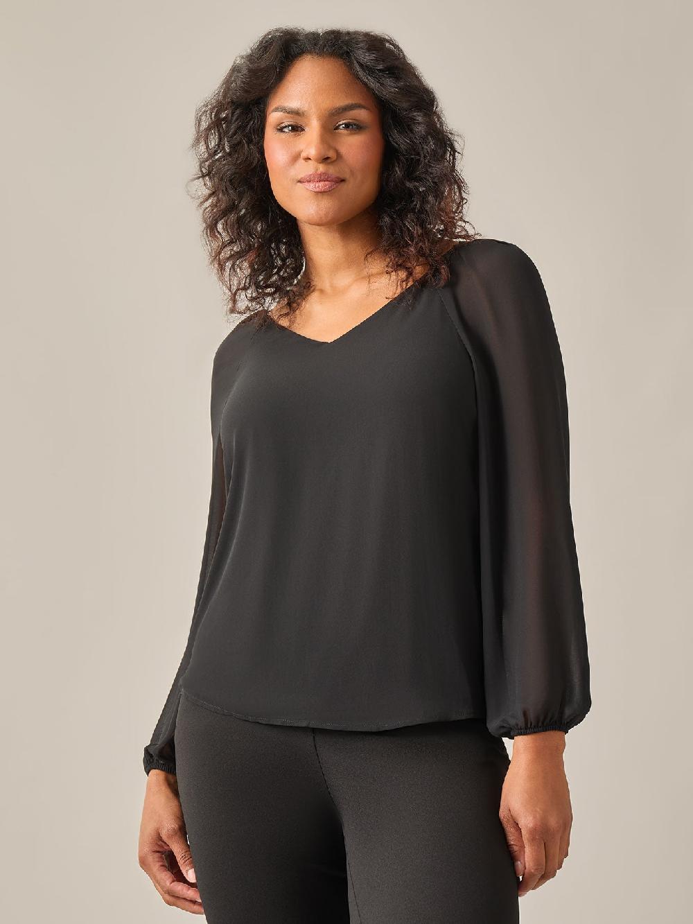 kasper Raglan Sleeve Blouse Black