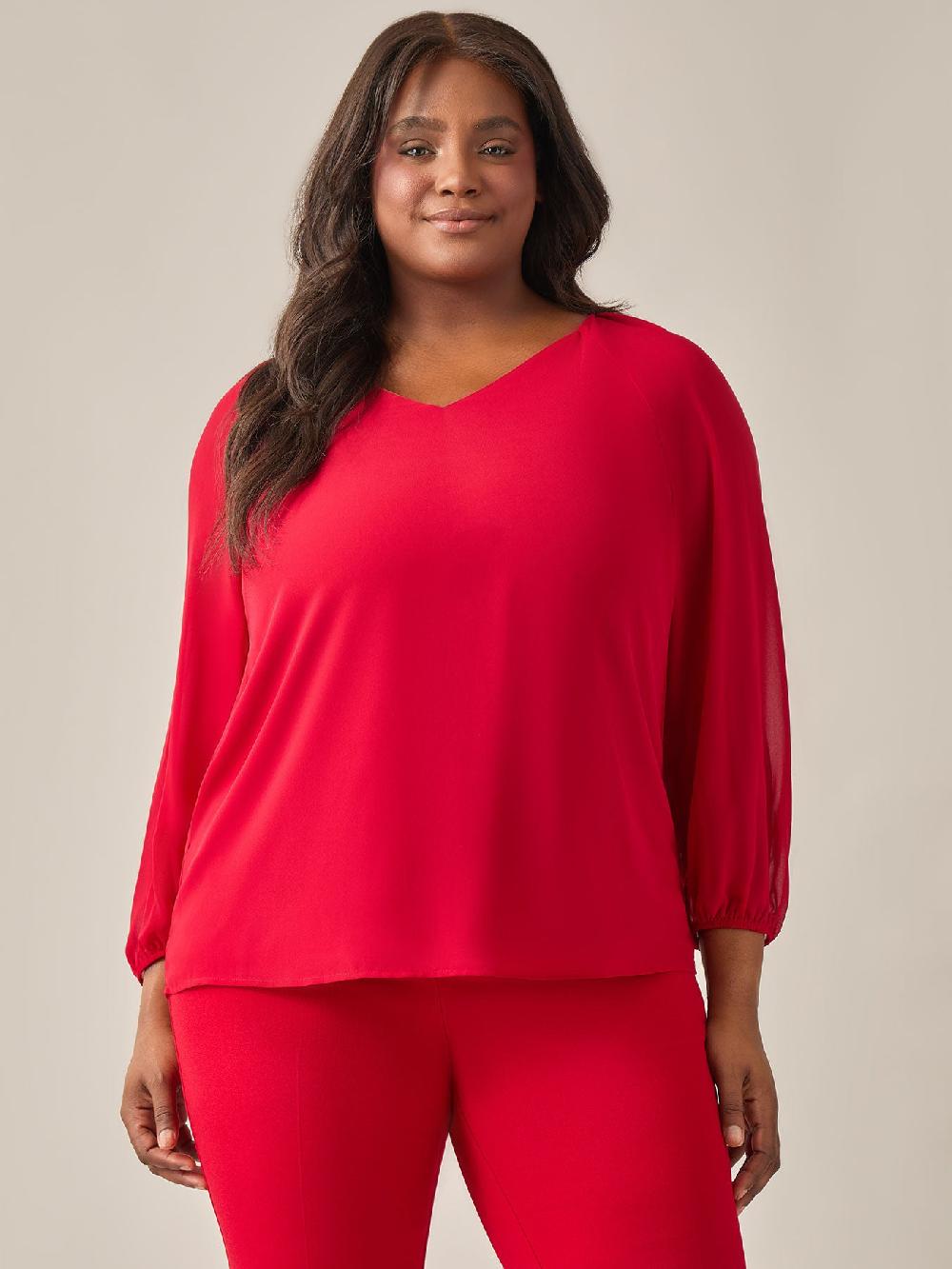kasper Raglan Sleeve Blouse Crimson