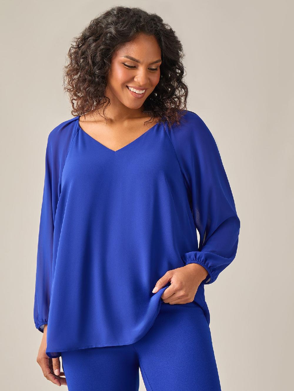 Kasper Raglan Sleeve Blouse Royal Signature