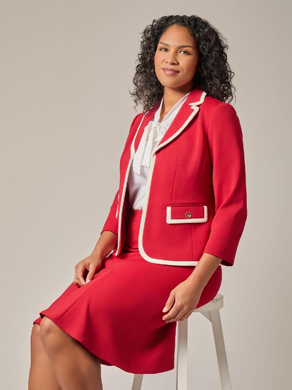 Kasper Rounded Collar Framed Jacket Crimson/Cream