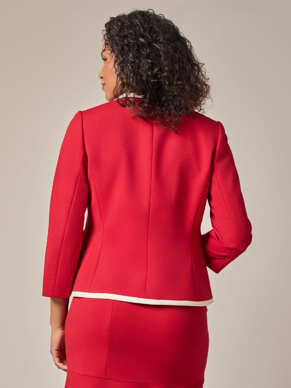 Kasper Rounded Collar Framed Jacket Crimson/Cream