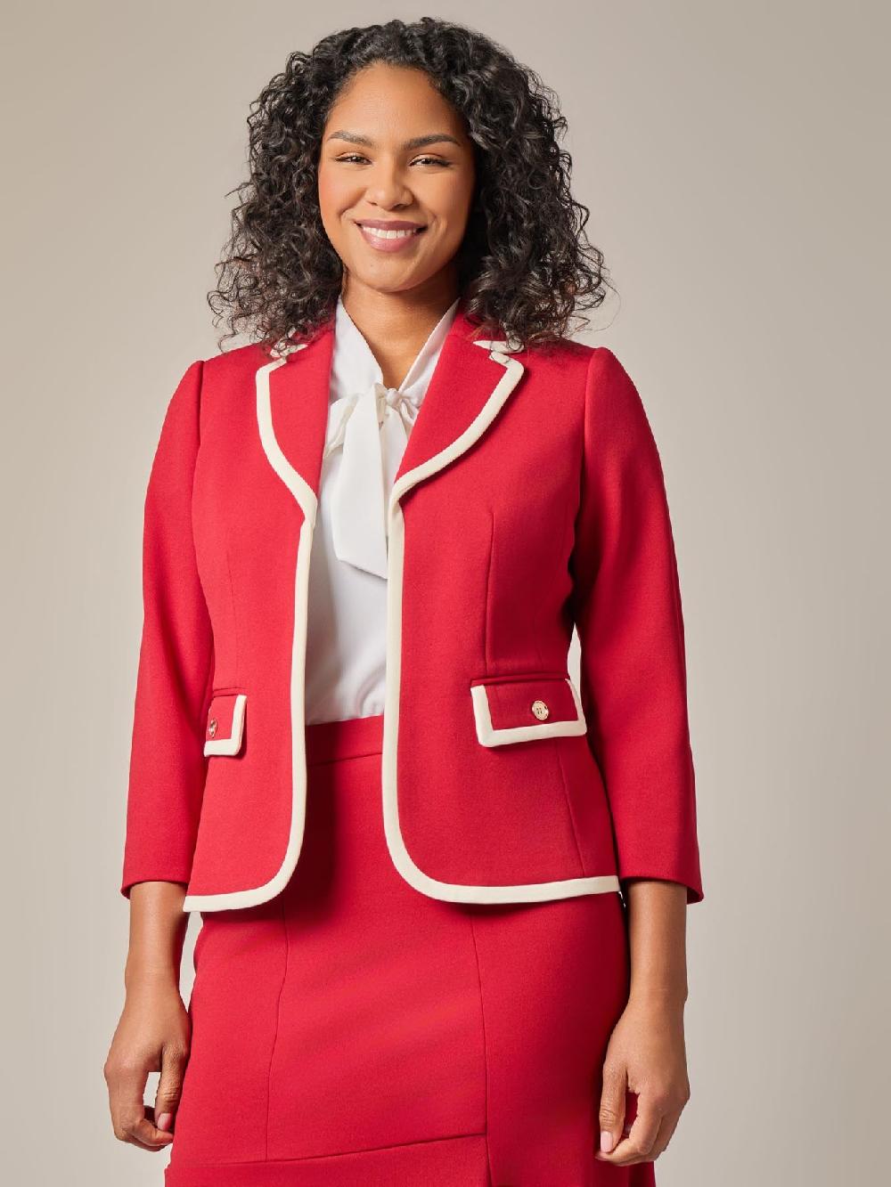 kasper Rounded Collar Framed Jacket Crimson/Cream