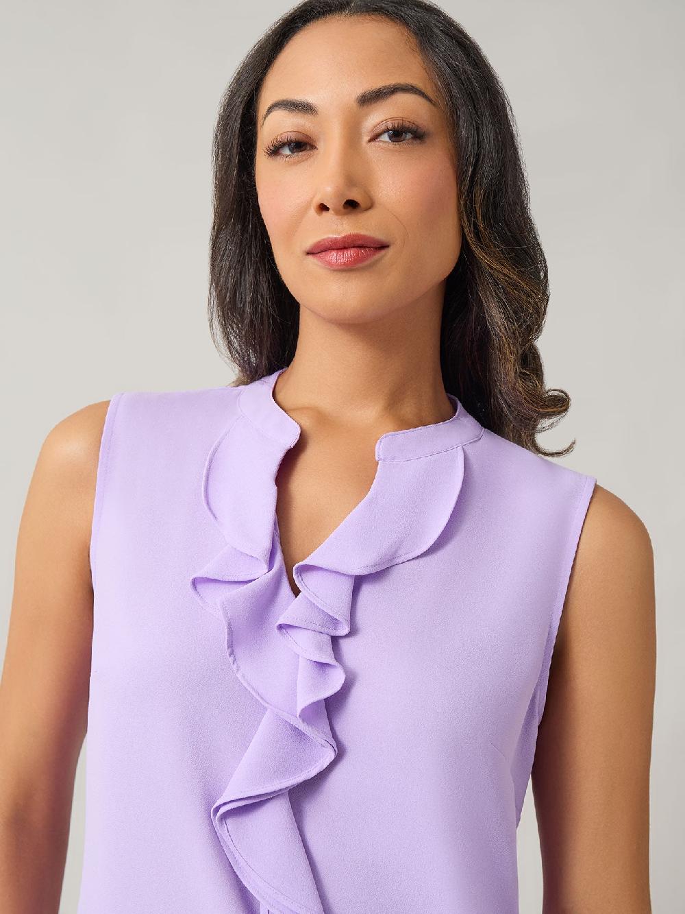 Kasper Ruffle Front Blouse Iconic Stretch Crepe