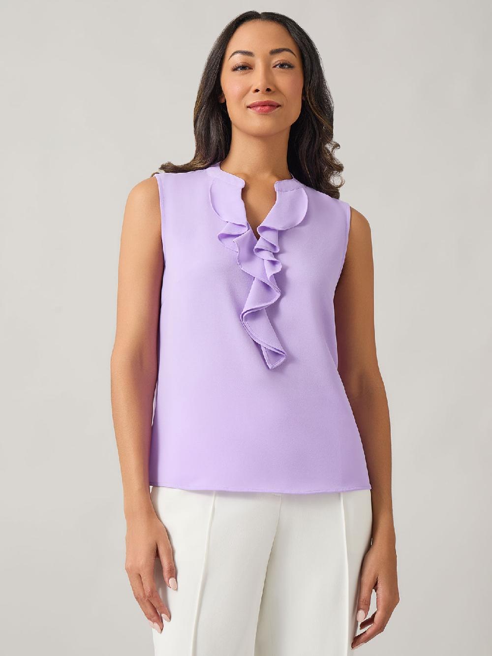 kasper Ruffle Front Blouse Iconic Stretch Crepe