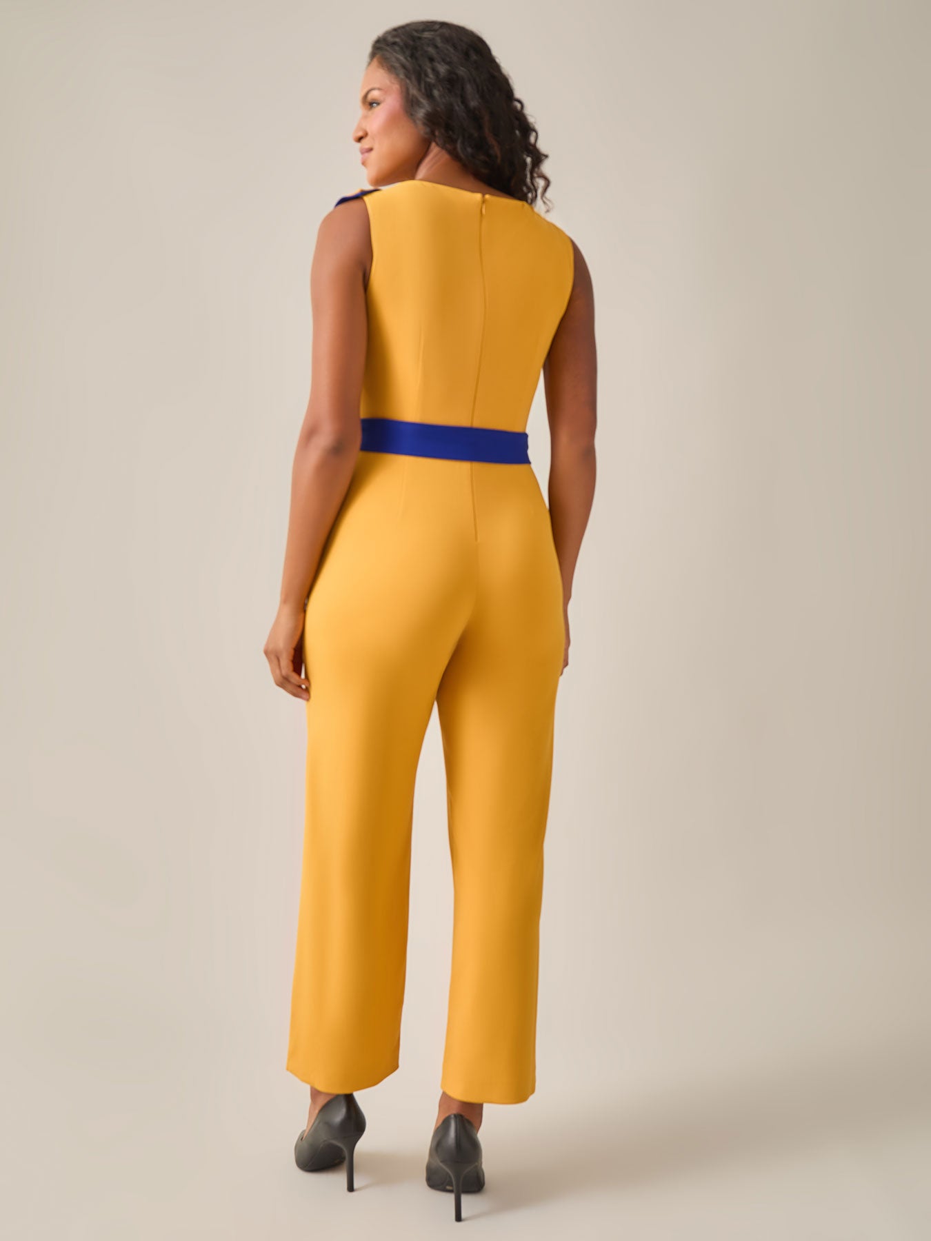 Kasper Ruffle Shoulder Jumpsuit Gold Signature
