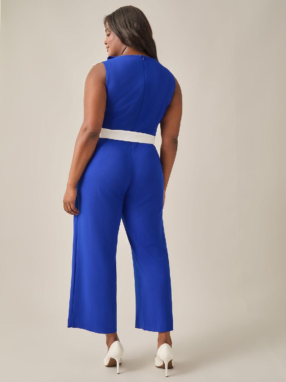 Kasper Ruffle Shoulder Jumpsuit Royal Signature