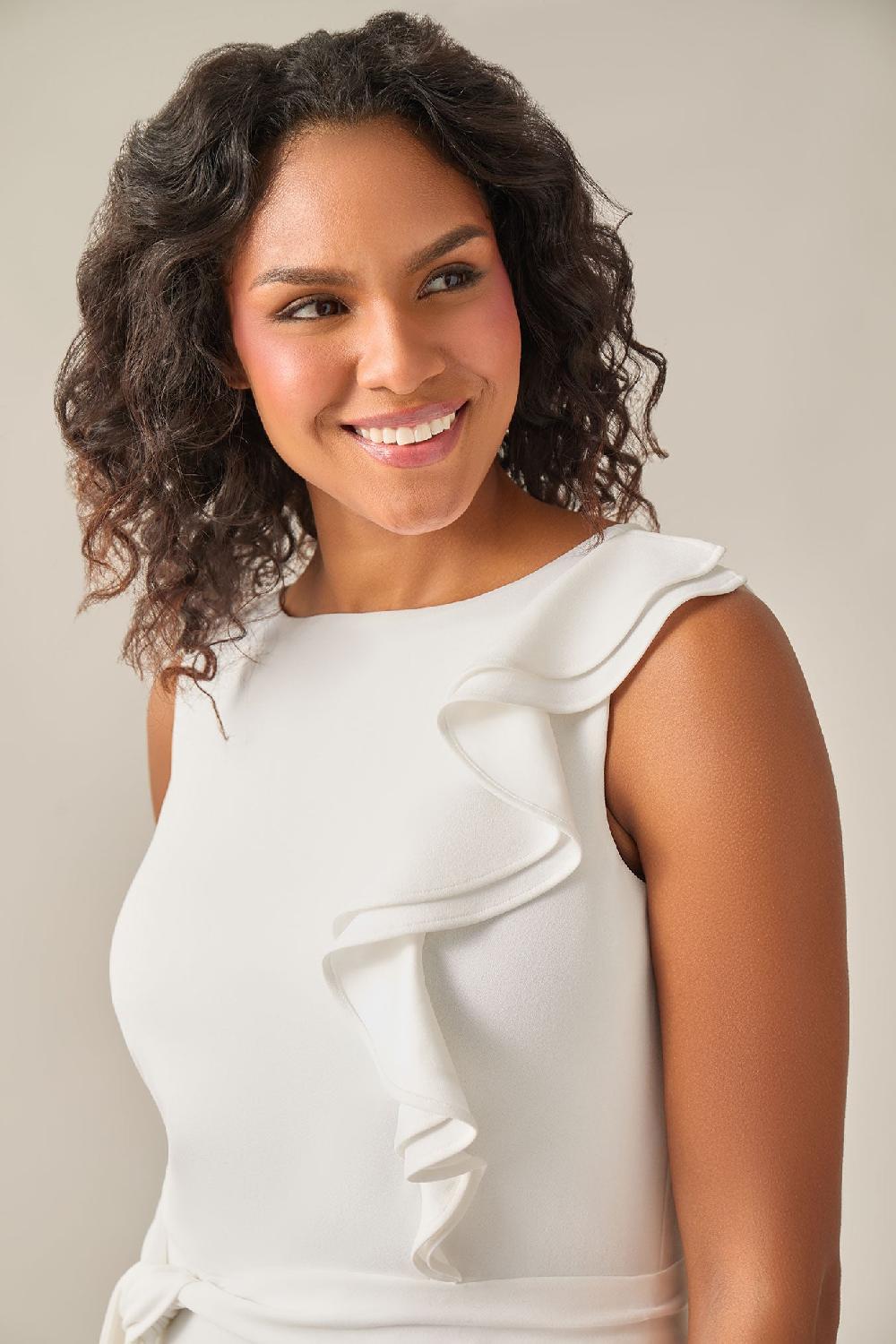 Kasper Ruffle Shoulder Jumpsuit White