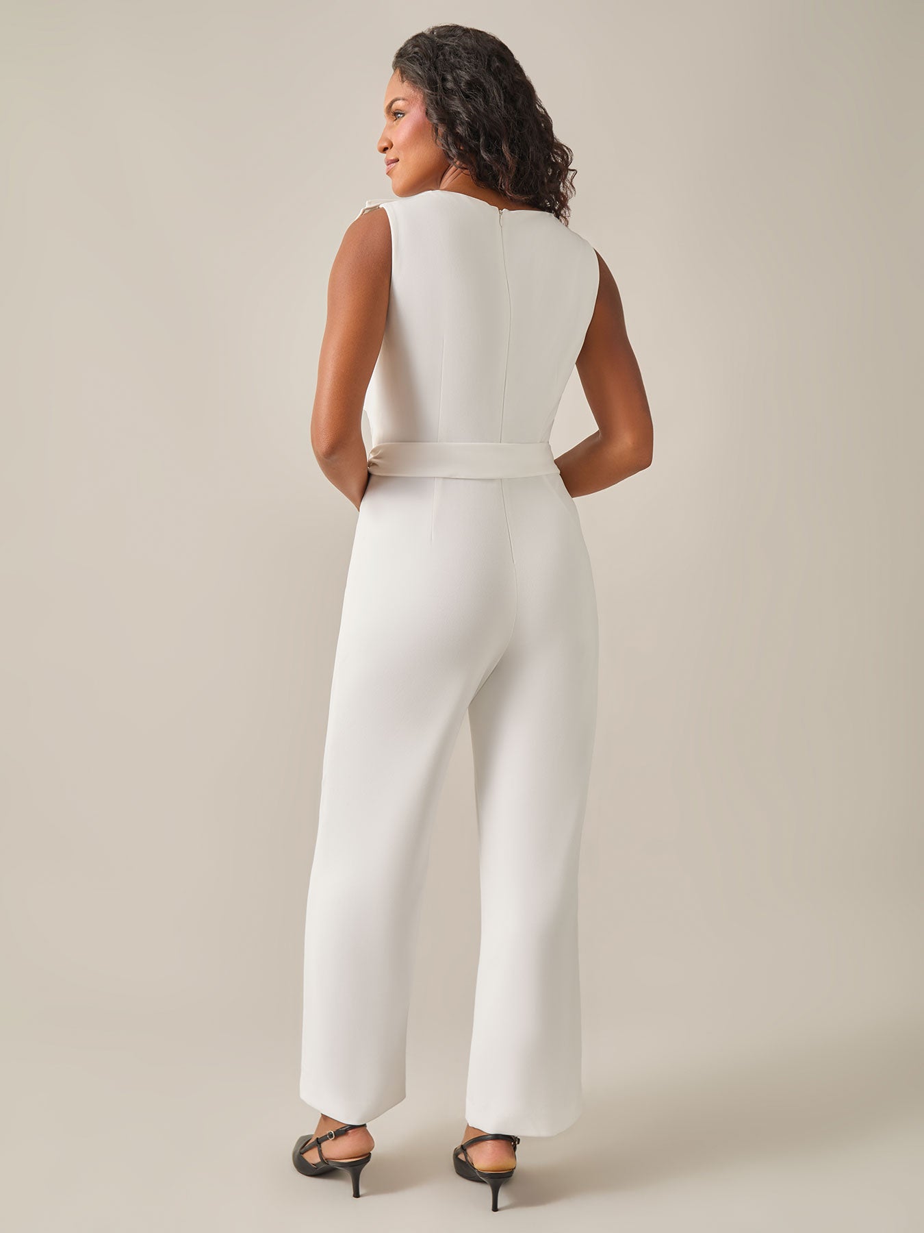 Kasper Ruffle Shoulder Jumpsuit White