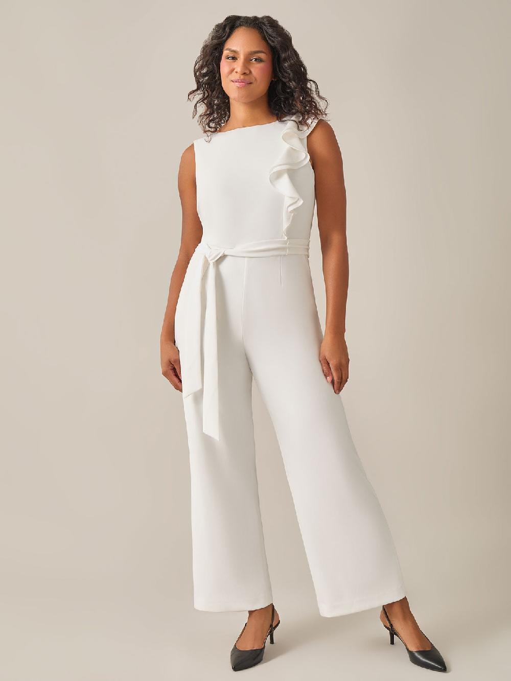 kasper Ruffle Shoulder Jumpsuit White
