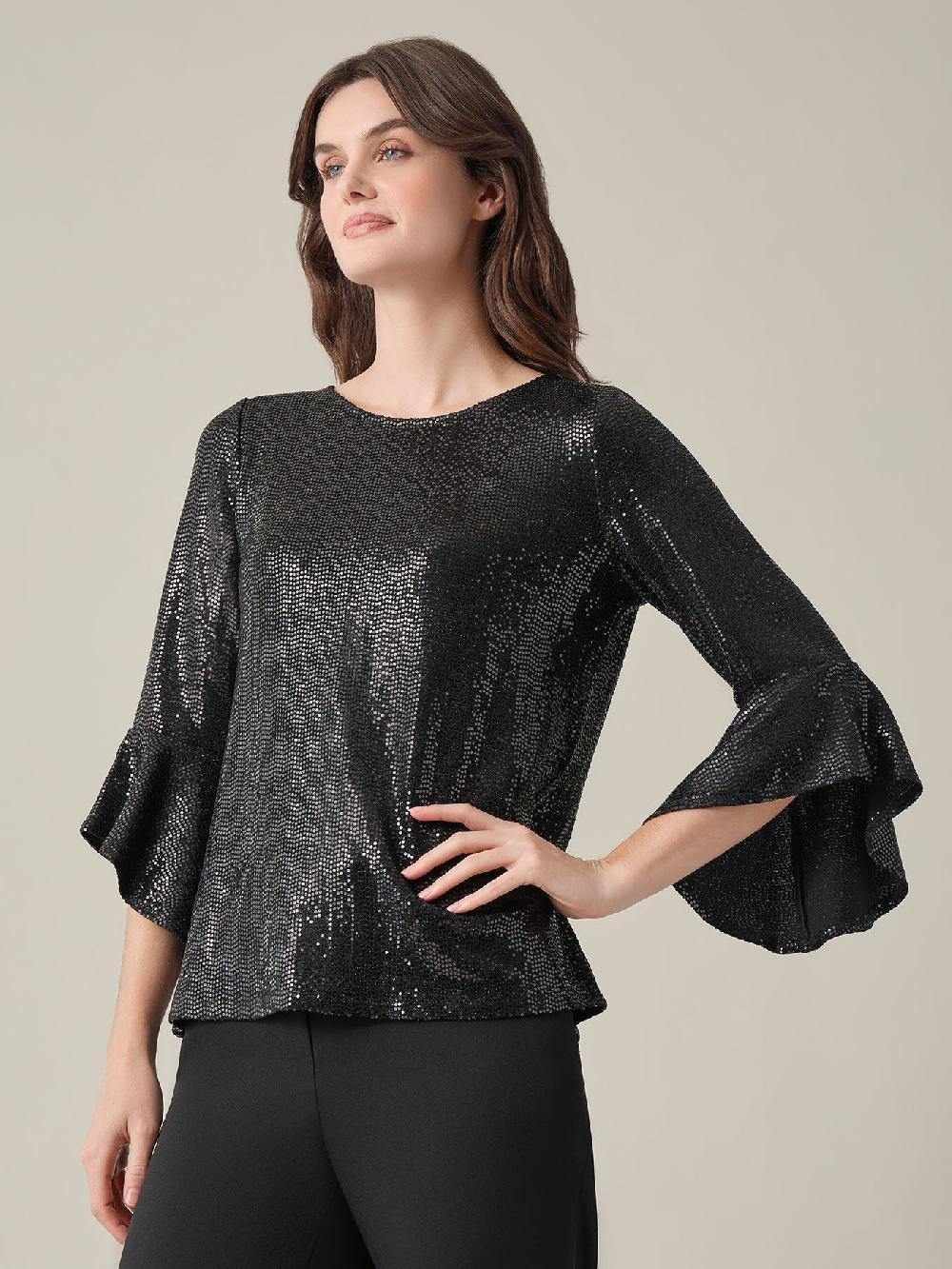Kasper Ruffle Sleeve Top Sparkle Detail