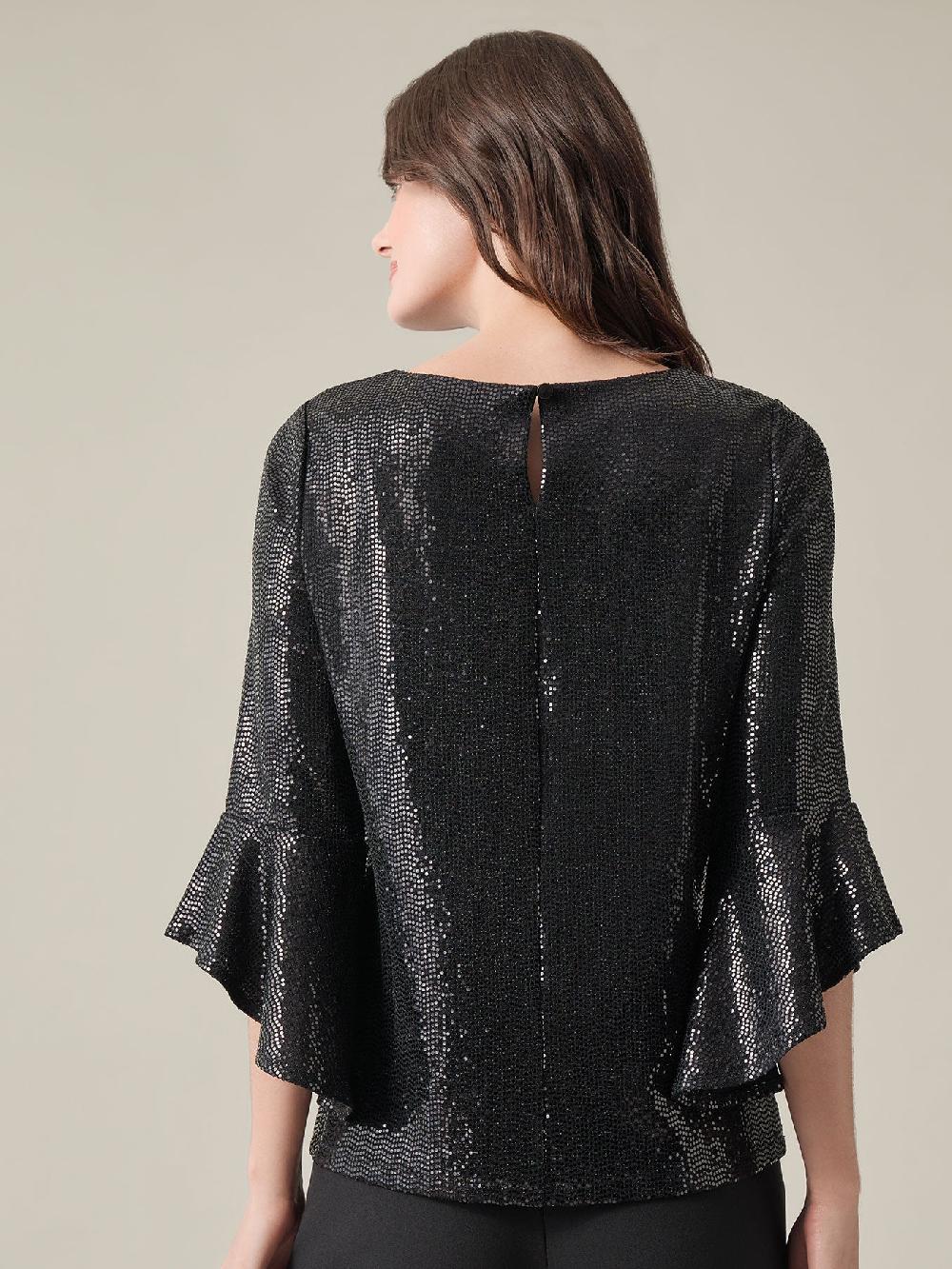 Kasper Ruffle Sleeve Top Sparkle Detail