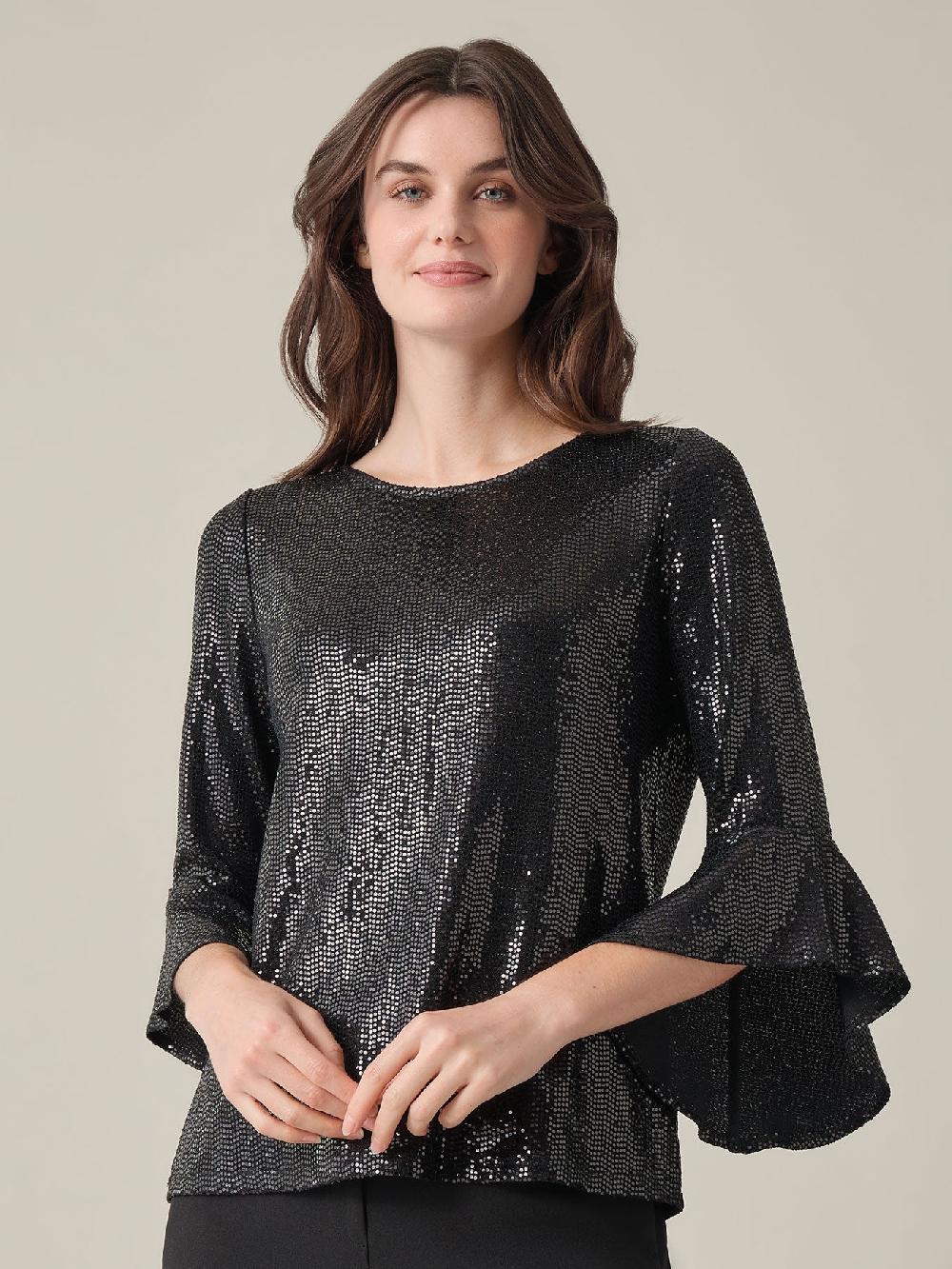 kasper Ruffle Sleeve Top Sparkle Detail