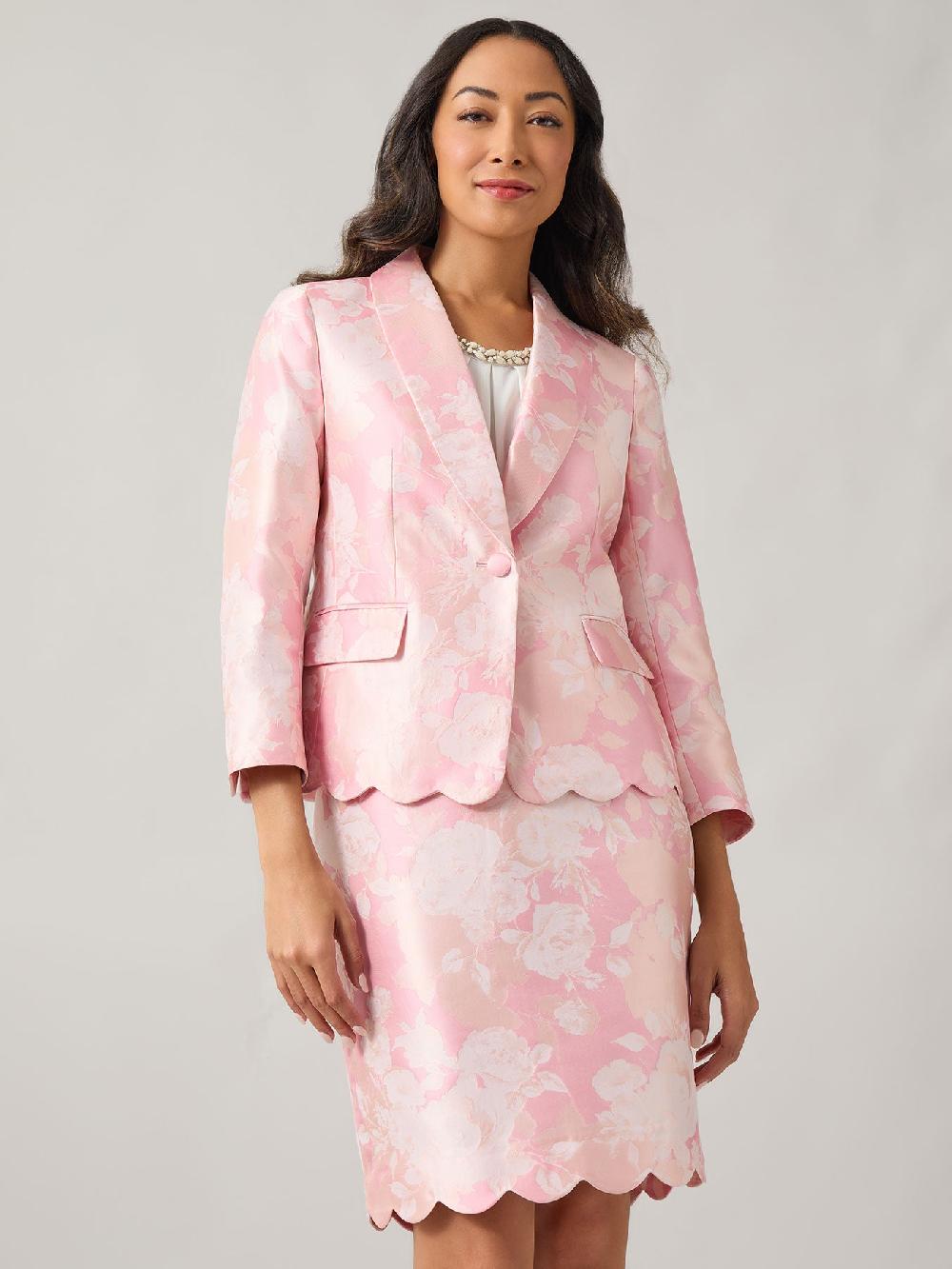 Kasper Scalloped Hem Jacket Floral Jacquard