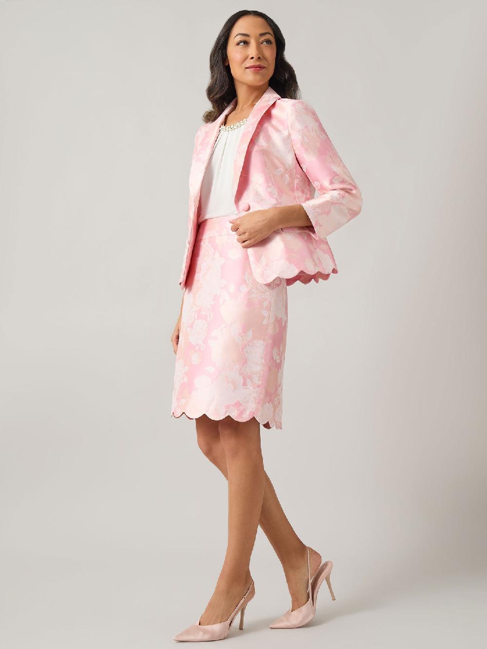 Kasper Scalloped Hem Jacket Floral Jacquard