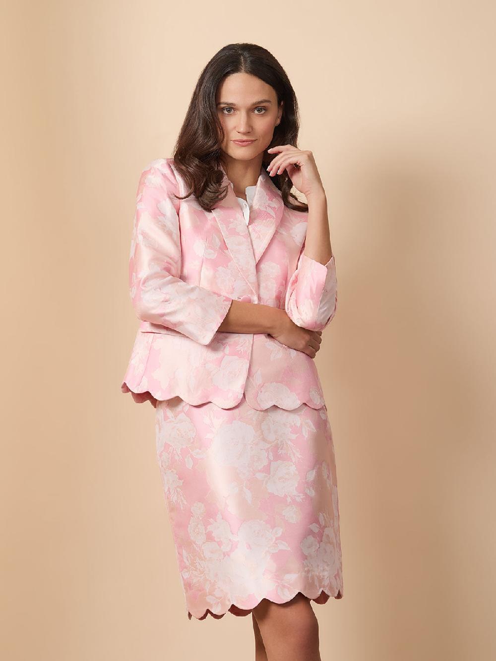 kasper Scalloped Hem Jacket Floral Jacquard