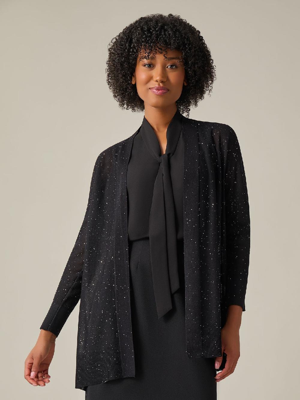 kasper Sequined Open Front Cardigan