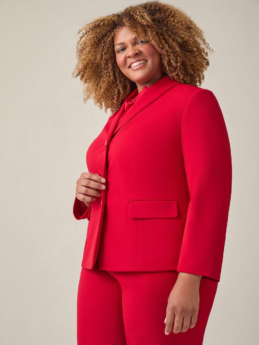 Kasper Shawl-Collar Three-Button Jacket Crimson