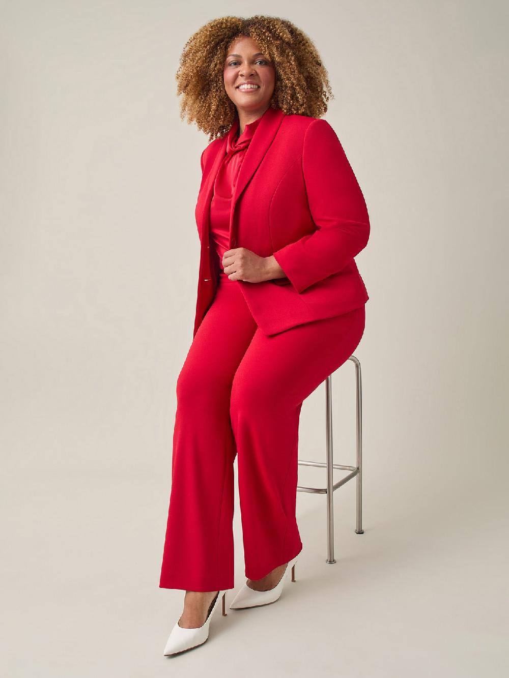 Kasper Shawl-Collar Three-Button Jacket Crimson