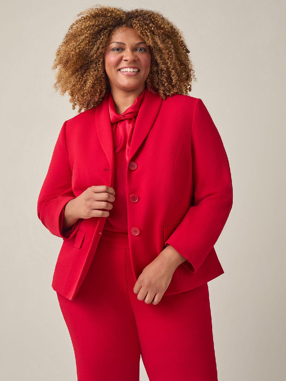 kasper Shawl-Collar Three-Button Jacket Crimson