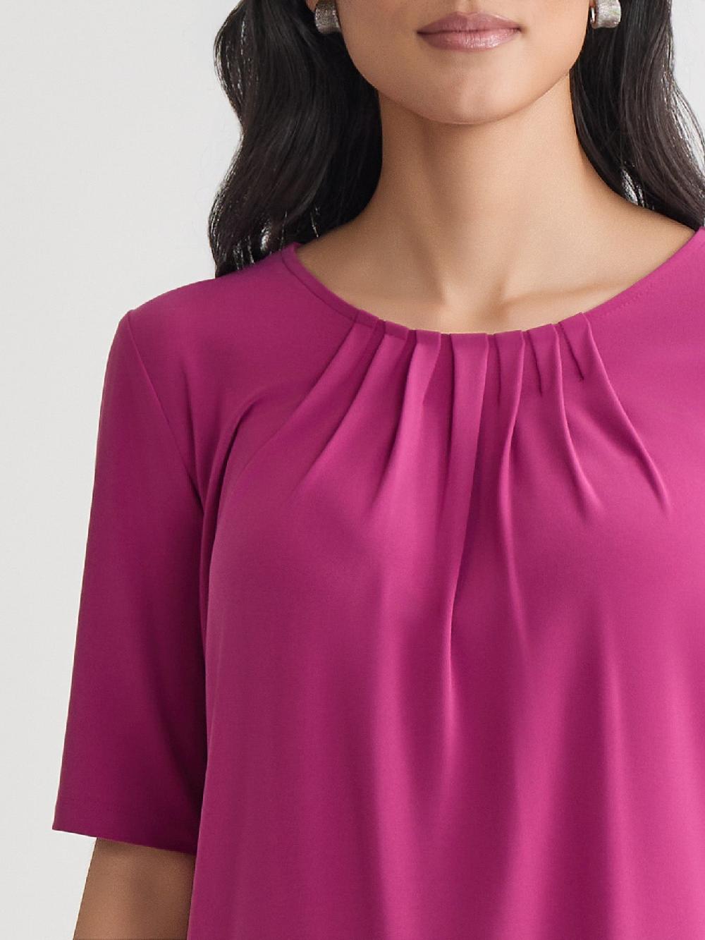 Kasper Short Sleeve Shirred Neck Top Everyday Knit